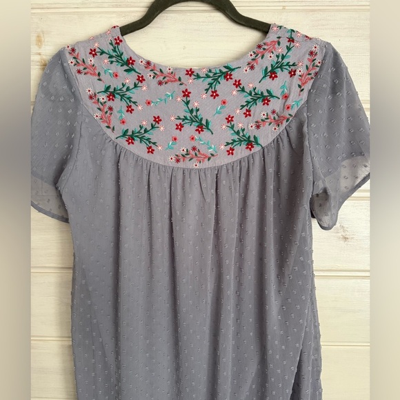 Savanna Jane Dress Size S Gray Colorful Floral Embroidered Holiday Thanksgiving - Picture 6 of 9